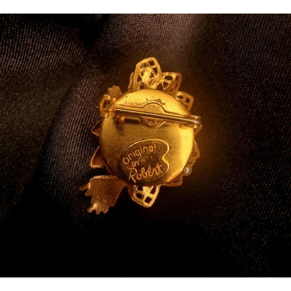 Rare Find Vintage Signed Original by Robert 1950's Brooch Pin Gold and Pearls - Picture 5 of 5